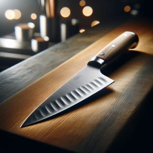 Close-up of the ergonomic handle and sharp blade of a Gordon Ramsay knife